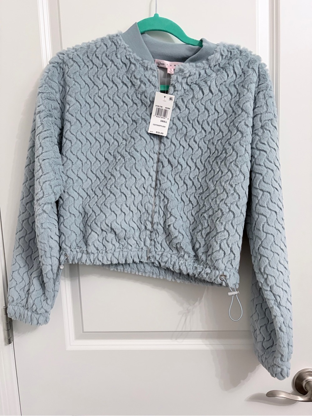 Crave Fame Light Blue Textured Zip-Up Crewneck Sweater